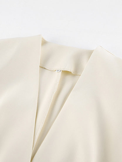Women Sleeveless Collarless V Neck Peplum Blazer Single Row Pearl Button Fitted Jacket