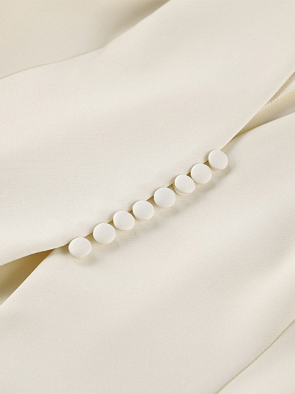Women Sleeveless Collarless V Neck Peplum Blazer Single Row Pearl Button Fitted Jacket