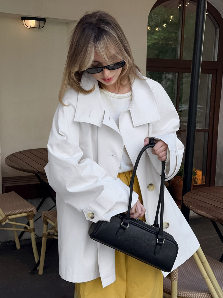 Women Oversized Lapel Double Breasted Mid Length Loose Trench Coat Jacket