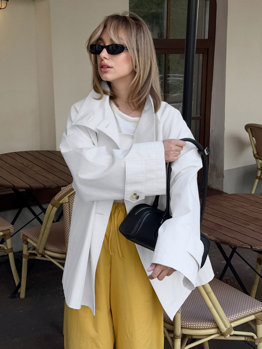 Women Oversized Lapel Double Breasted Mid Length Loose Trench Coat Jacket