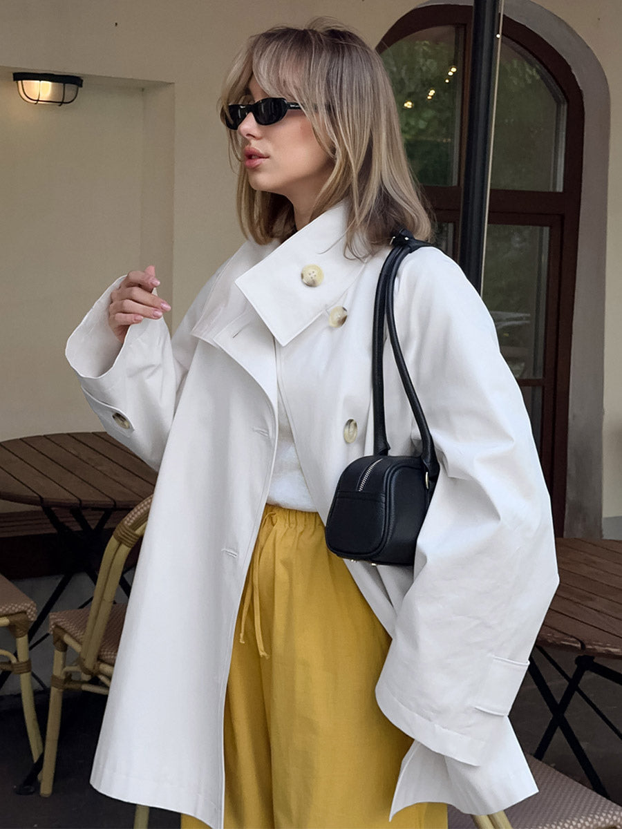 Women Oversized Lapel Double Breasted Mid Length Loose Trench Coat Jacket