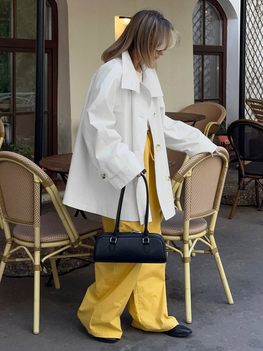 Women Oversized Lapel Double Breasted Mid Length Loose Trench Coat Jacket