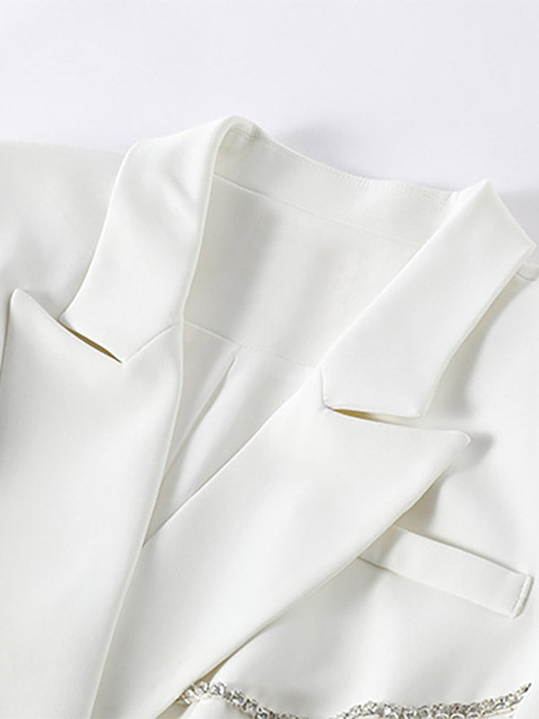 Women Notched Lapel Rhinestone Chain Cutout Mini Blazer Dress