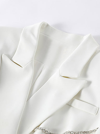 Women Notched Lapel Rhinestone Chain Cutout Mini Blazer Dress