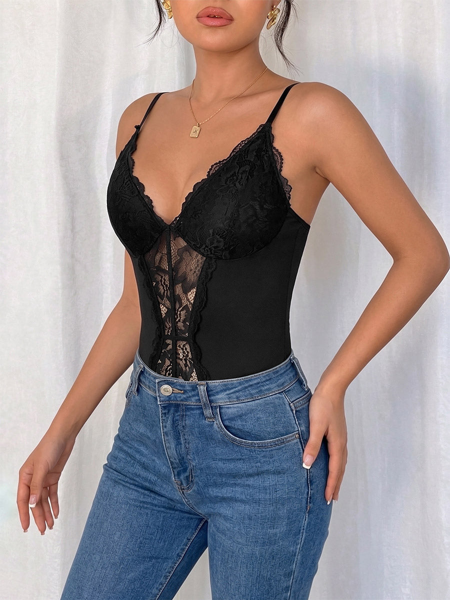 Sleeveless Bodysuit Black Cut Out Backless Straps Neck Sexy Top For Women