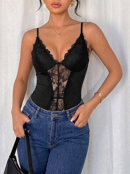 Sleeveless Bodysuit Black Cut Out Backless Straps Neck Sexy Top For Women