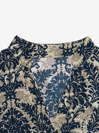 Blouse For Women Deep Blue Printed Stand Collar Chic Sleeveless Tops