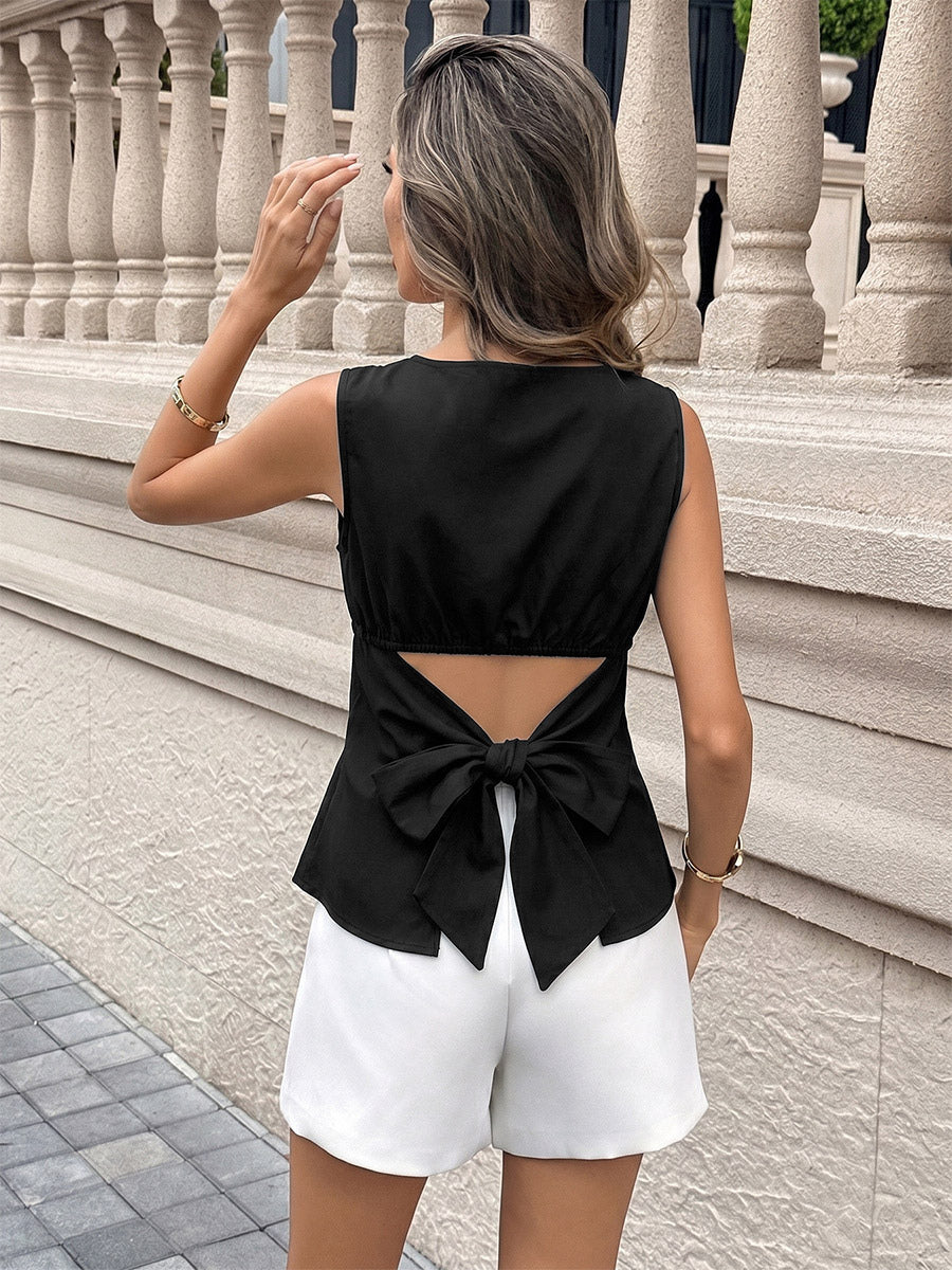 Blouse For Women Black Off-The-Shoulder Backless Elegant Sleeveless Tops