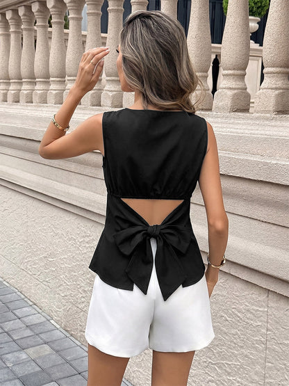 Blouse For Women Black Off-The-Shoulder Backless Elegant Sleeveless Tops