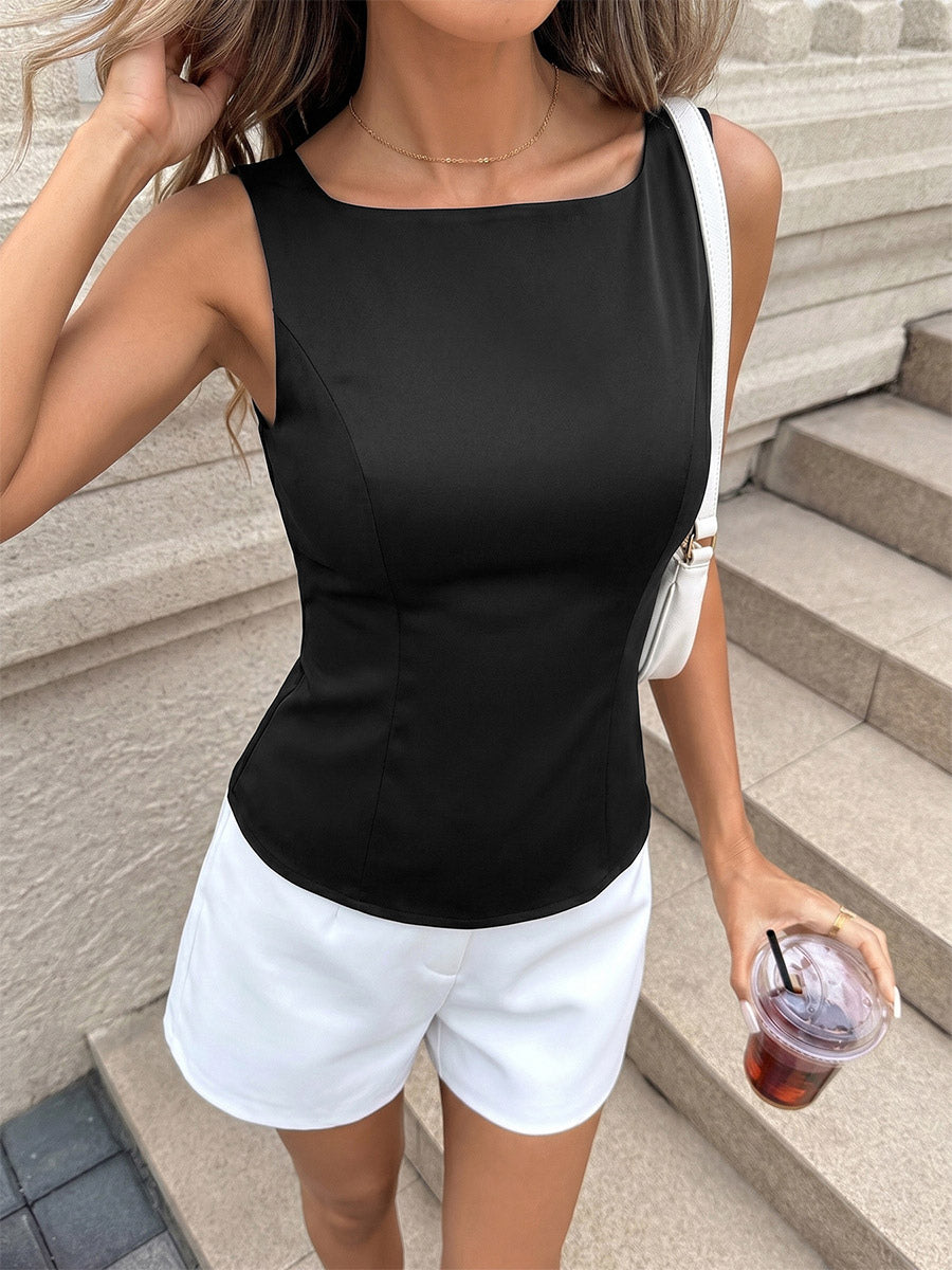 Blouse For Women Black Off-The-Shoulder Backless Elegant Sleeveless Tops