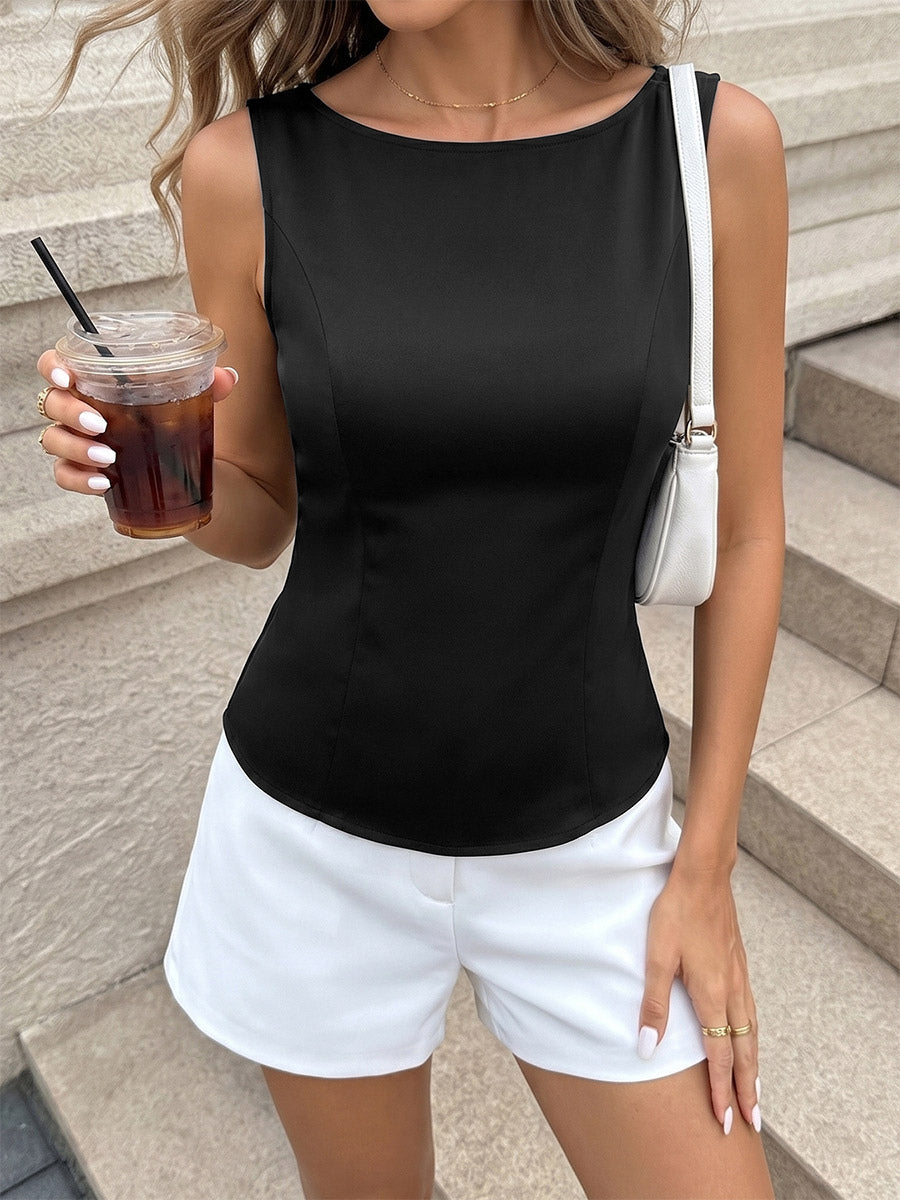 Blouse For Women Black Off-The-Shoulder Backless Elegant Sleeveless Tops