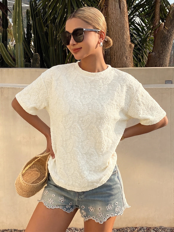 Short Sleeves Tees Light Apricot Jewel Neck Women T Shirt
