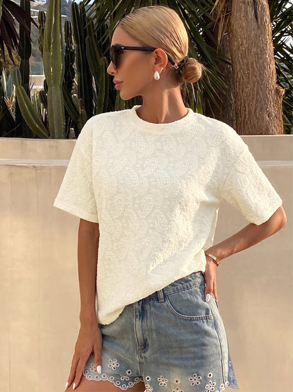 Short Sleeves Tees Light Apricot Jewel Neck Women T Shirt
