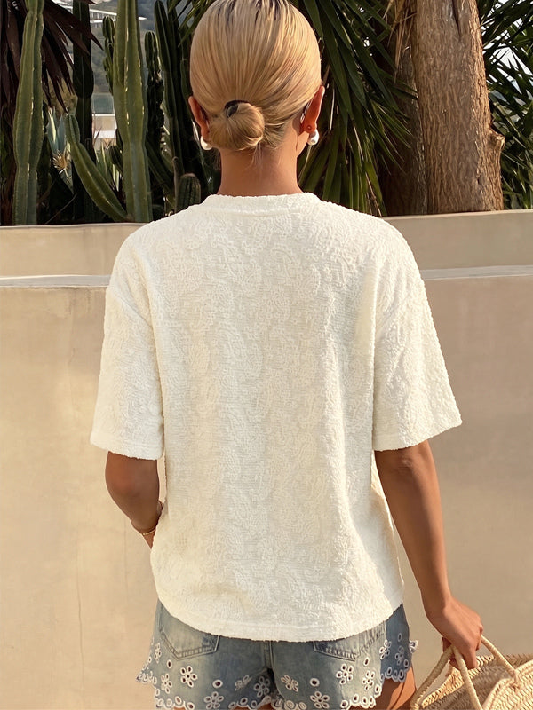 Short Sleeves Tees Light Apricot Jewel Neck Women T Shirt