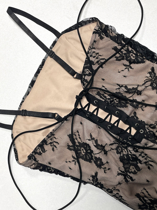 Date Night Dresses Maxi Lace Cami Straps Neck Sexy Sheer Floral Black Bodycon Party Dress
