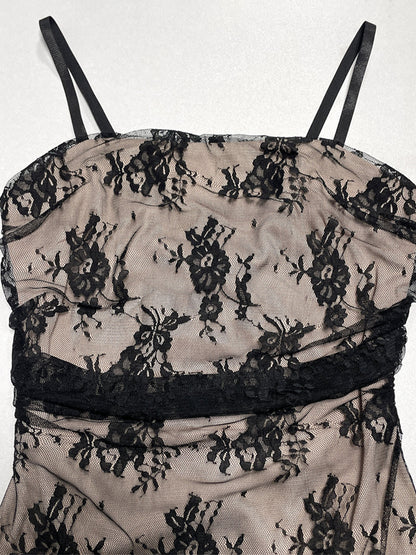 Date Night Dresses Maxi Lace Cami Straps Neck Sexy Sheer Floral Black Bodycon Party Dress