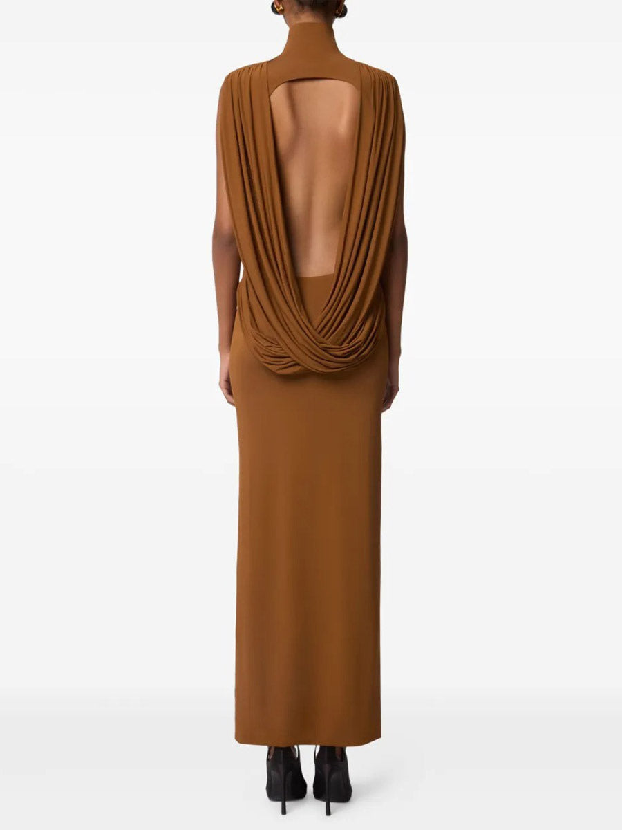 Party Dress Maxi Bronze High Collar Sleeveless Slim Fit Bodycon Sexy Semi Formal Dress
