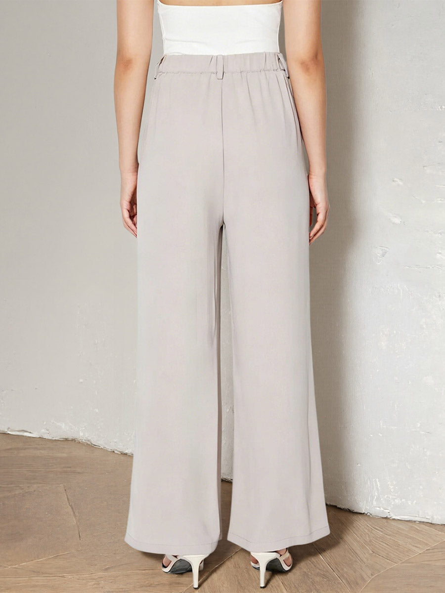 High Waist Tie Belt Wide Leg Palazzo Pants Pleated Loose Casual Trousers