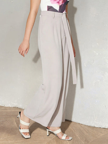 High Waist Tie Belt Wide Leg Palazzo Pants Pleated Loose Casual Trousers