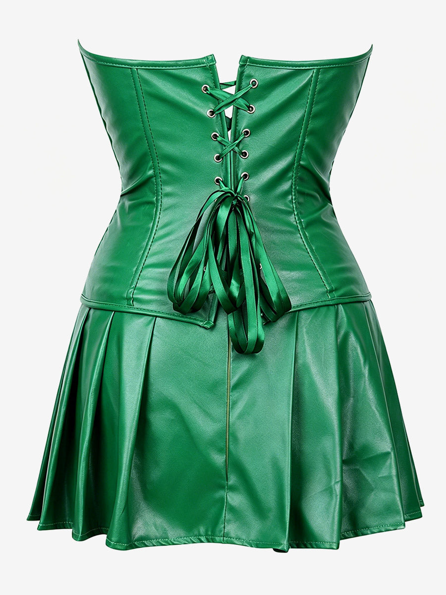 Strapless Sweetheart Faux Leather Corset Mini Dress Side Lace Up Club Outfit