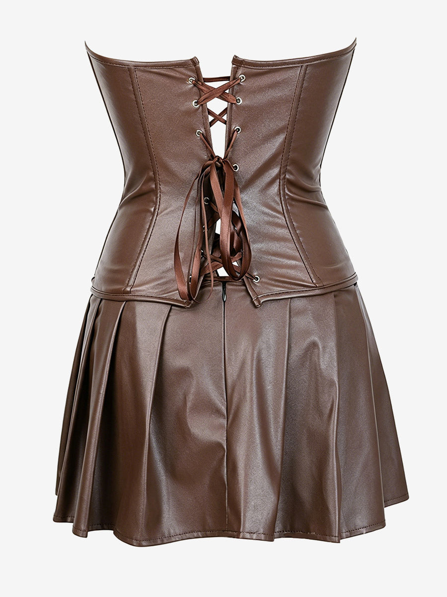 Strapless Sweetheart Faux Leather Corset Mini Dress Side Lace Up Club Outfit