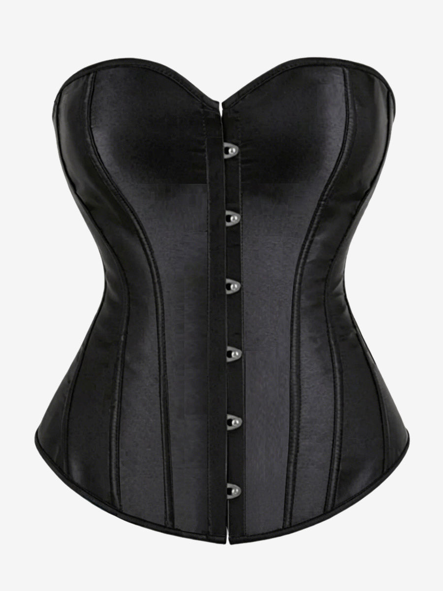 Sweetheart Strapless Satin Overbust Corset Front Button Back Lace Up Body Shaper