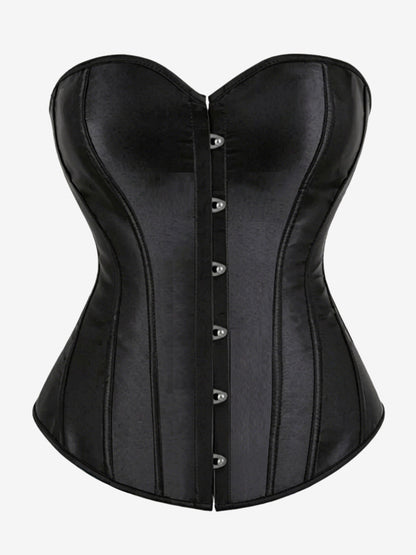 Sweetheart Strapless Satin Overbust Corset Front Button Back Lace Up Body Shaper