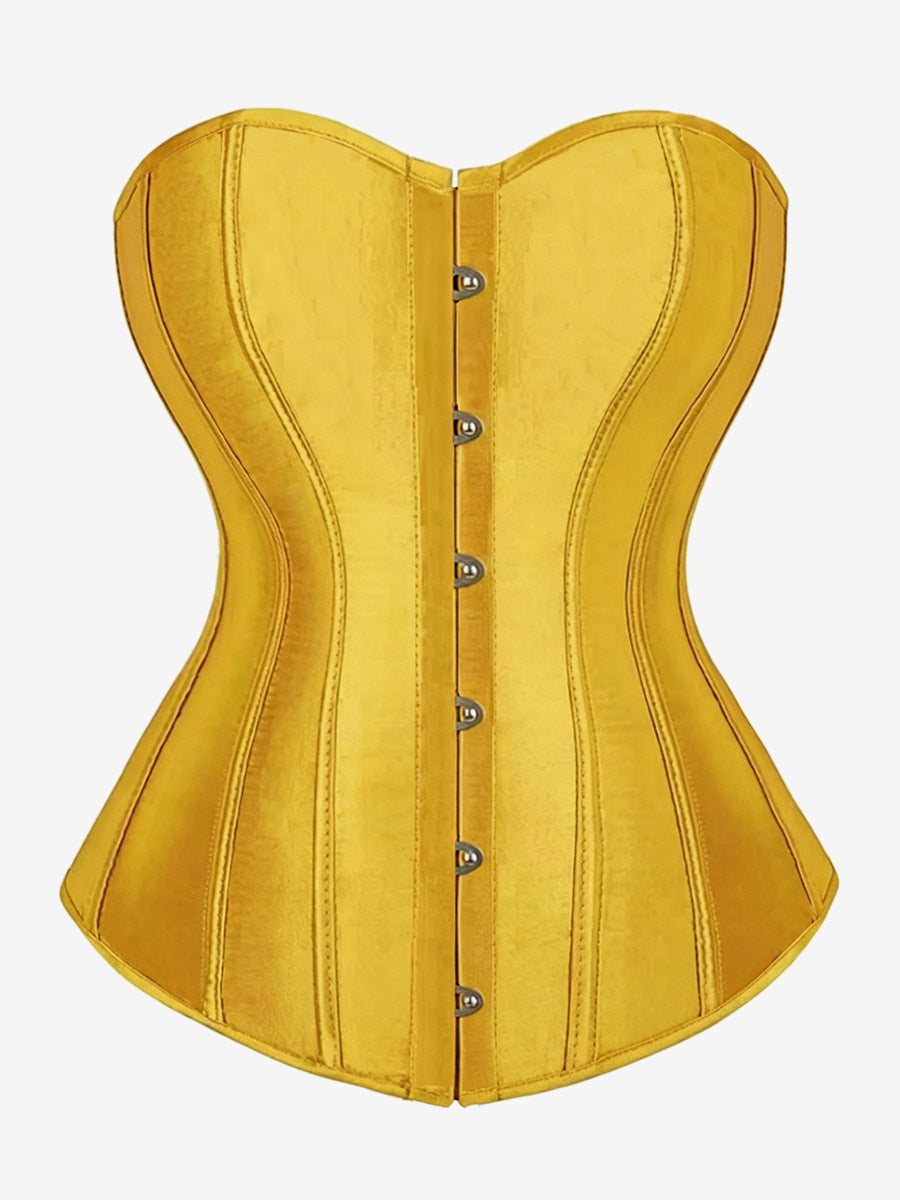 Sweetheart Strapless Satin Overbust Corset Front Button Back Lace Up Body Shaper