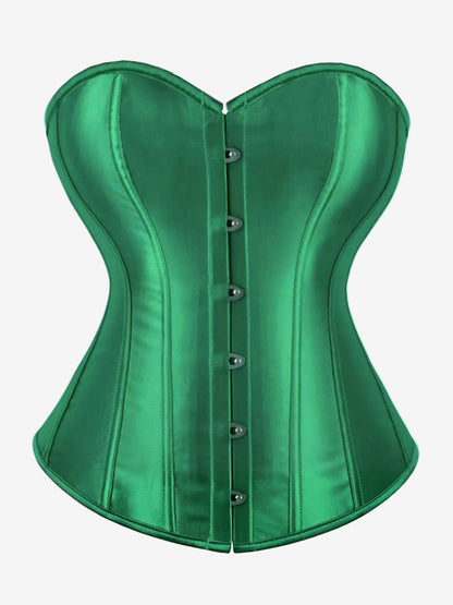 Sweetheart Strapless Satin Overbust Corset Front Button Back Lace Up Body Shaper