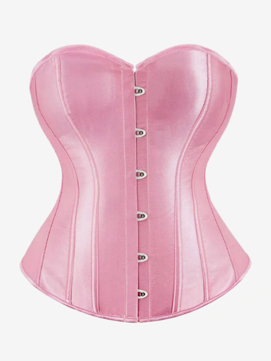 Sweetheart Strapless Satin Overbust Corset Front Button Back Lace Up Body Shaper