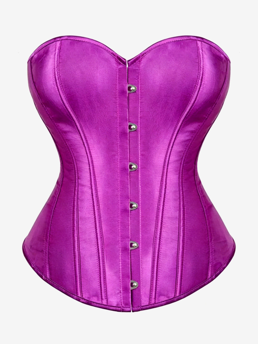 Sweetheart Strapless Satin Overbust Corset Front Button Back Lace Up Body Shaper