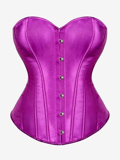 Sweetheart Strapless Satin Overbust Corset Front Button Back Lace Up Body Shaper