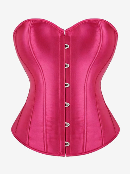 Sweetheart Strapless Satin Overbust Corset Front Button Back Lace Up Body Shaper