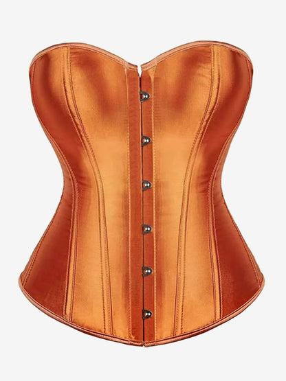 Sweetheart Strapless Satin Overbust Corset Front Button Back Lace Up Body Shaper