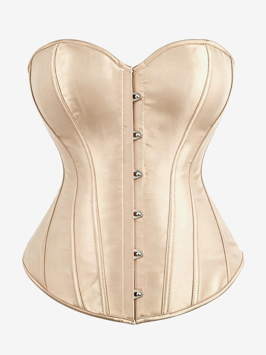 Sweetheart Strapless Satin Overbust Corset Front Button Back Lace Up Body Shaper