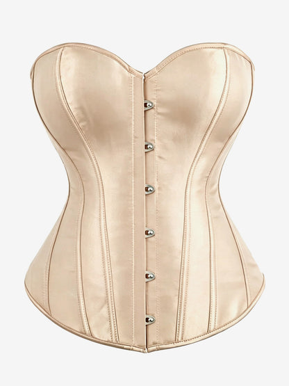 Sweetheart Strapless Satin Overbust Corset Front Button Back Lace Up Body Shaper