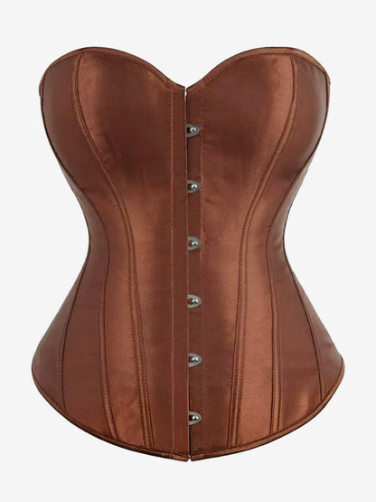 Sweetheart Strapless Satin Overbust Corset Front Button Back Lace Up Body Shaper