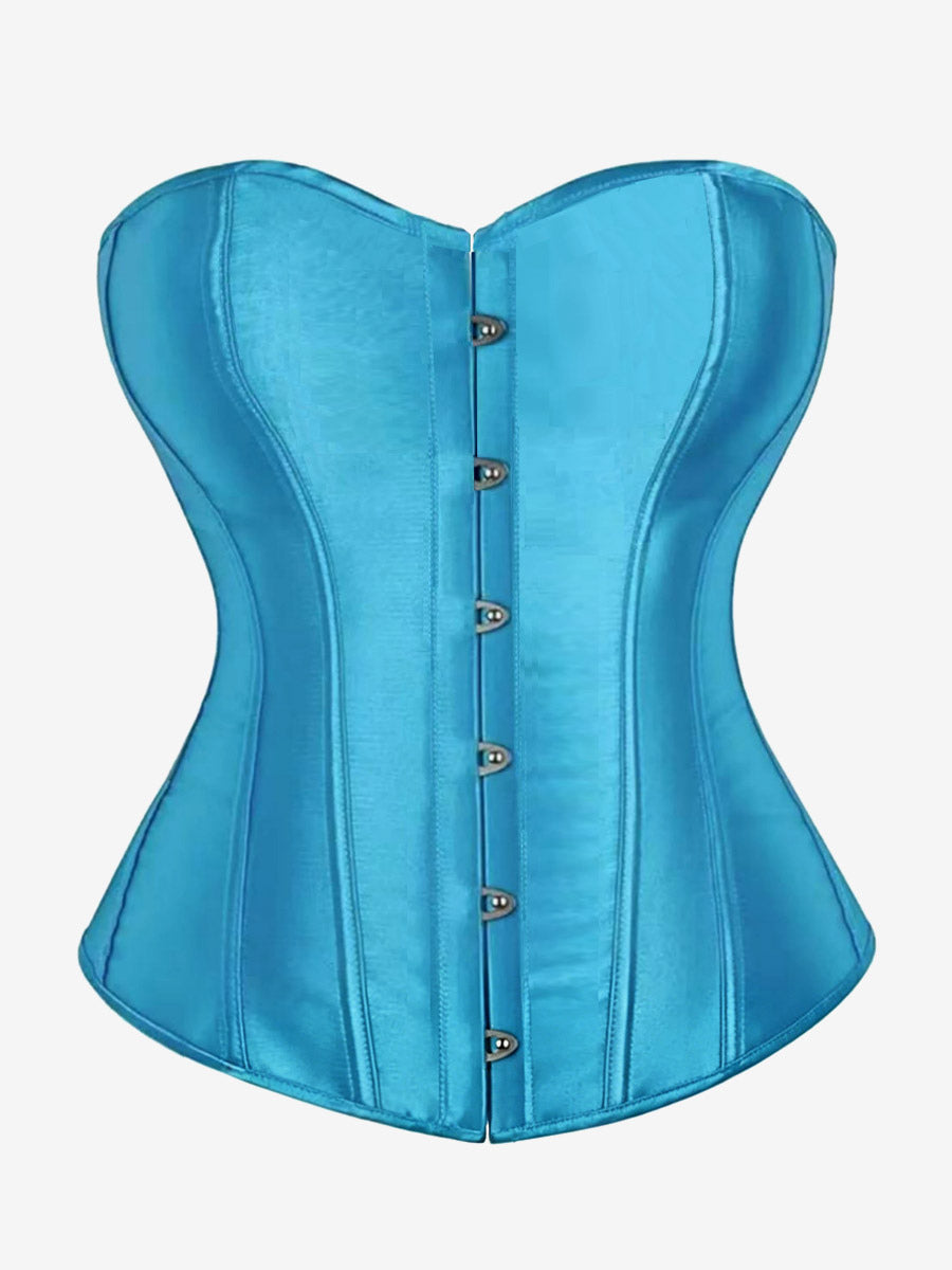 Sweetheart Strapless Satin Overbust Corset Front Button Back Lace Up Body Shaper