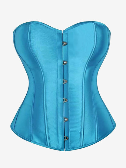 Sweetheart Strapless Satin Overbust Corset Front Button Back Lace Up Body Shaper