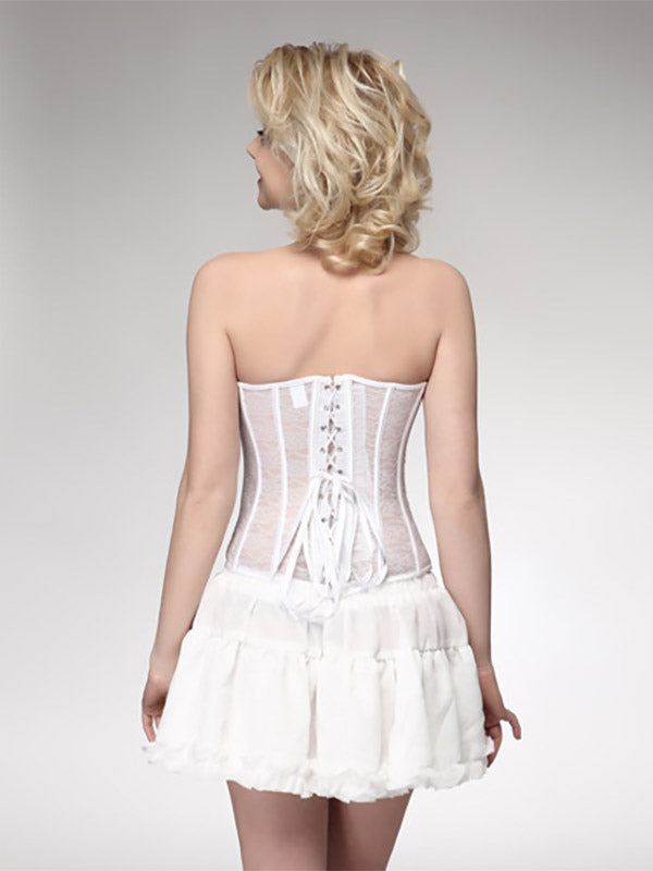 Strapless Sweetheart Sheer Lace Overbust Corset Front Hook Back Lace Up
