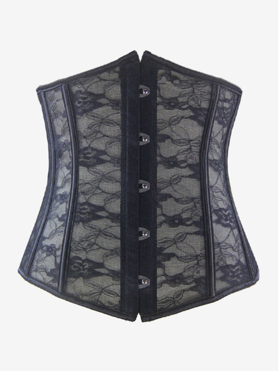 Sheer Floral Lace Underbust Corset Front Hook Back Lace Up Waist Trainer
