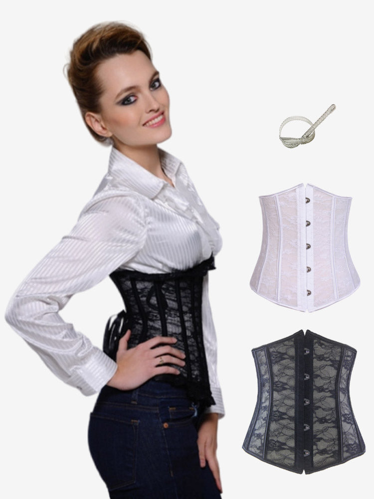 Sheer Floral Lace Underbust Corset Front Hook Back Lace Up Waist Trainer