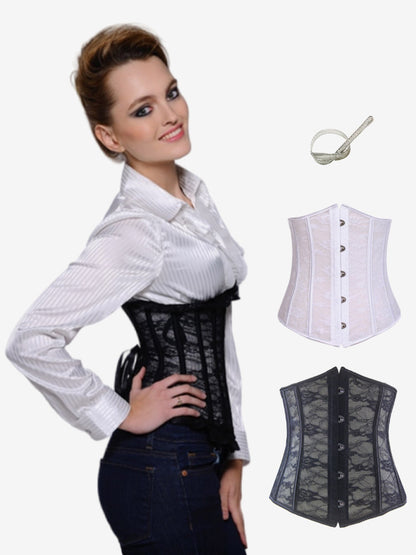 Sheer Floral Lace Underbust Corset Front Hook Back Lace Up Waist Trainer