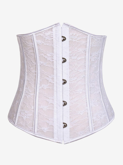 Sheer Floral Lace Underbust Corset Front Hook Back Lace Up Waist Trainer
