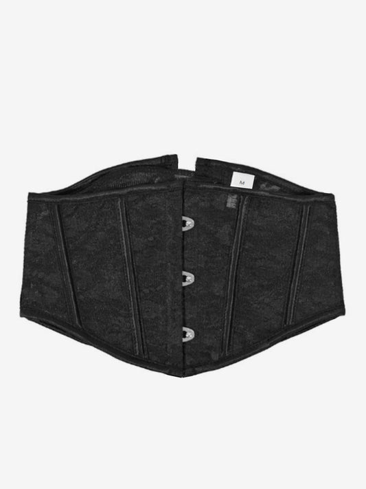 Sheer Floral Lace Short Waist Trainer Corset Front Hook Back Lace Up
