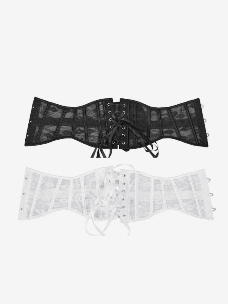 Sheer Floral Lace Short Waist Trainer Corset Front Hook Back Lace Up