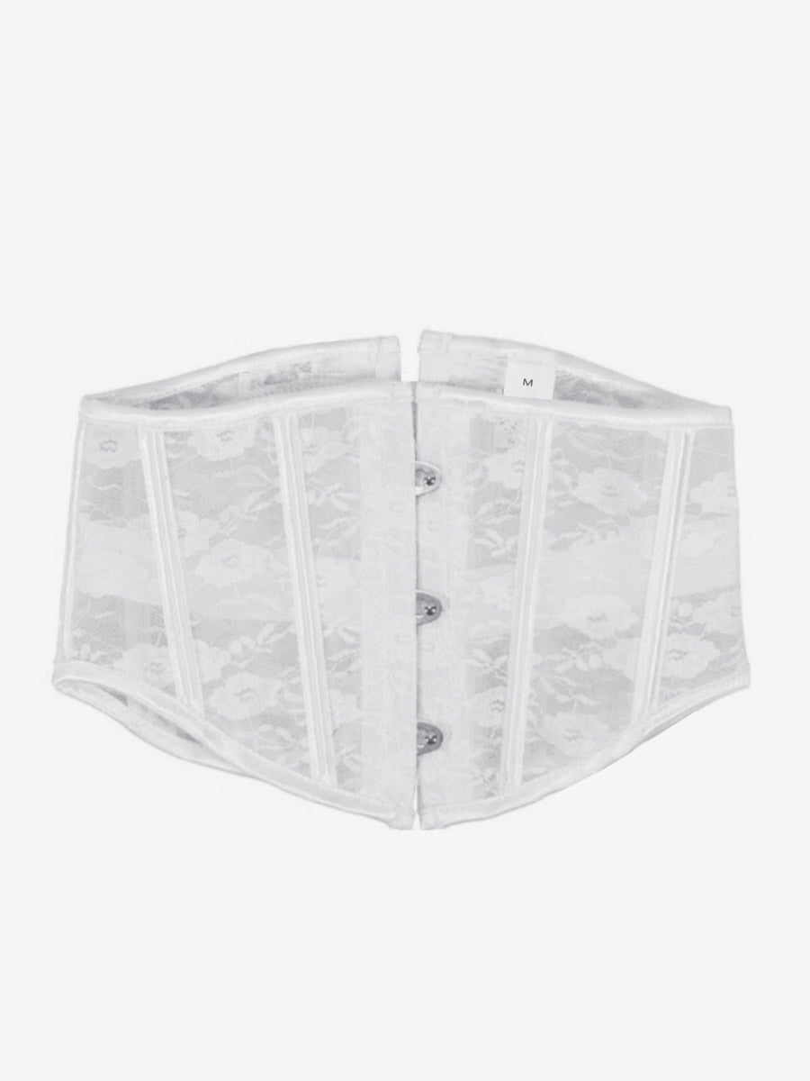 Sheer Floral Lace Short Waist Trainer Corset Front Hook Back Lace Up