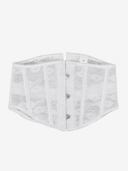 Sheer Floral Lace Short Waist Trainer Corset Front Hook Back Lace Up