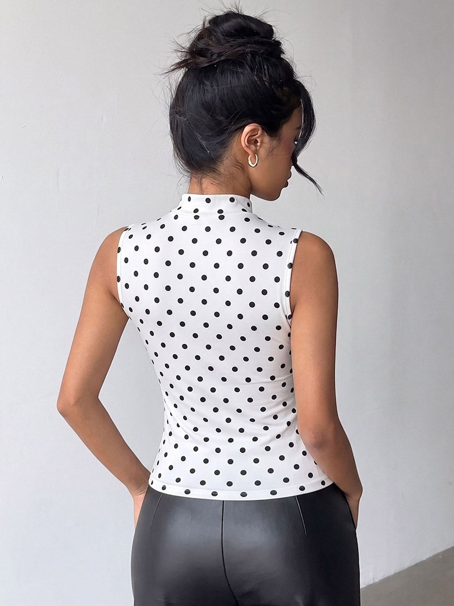 Halter Cutout Polka Dot Sleeveless Slim Cami Top
