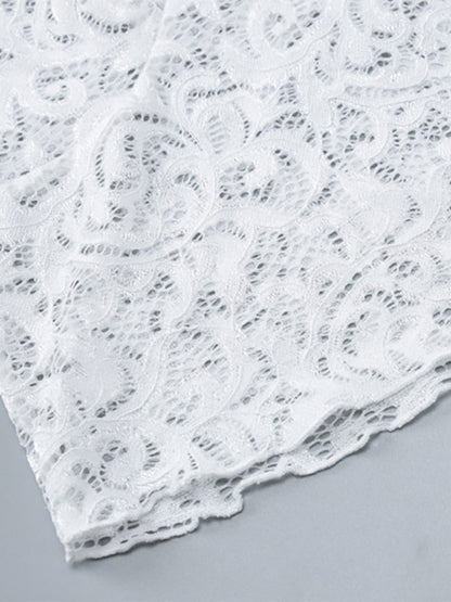 See Through Floral Lace Bell Sleeve Slim Cropped Blouse